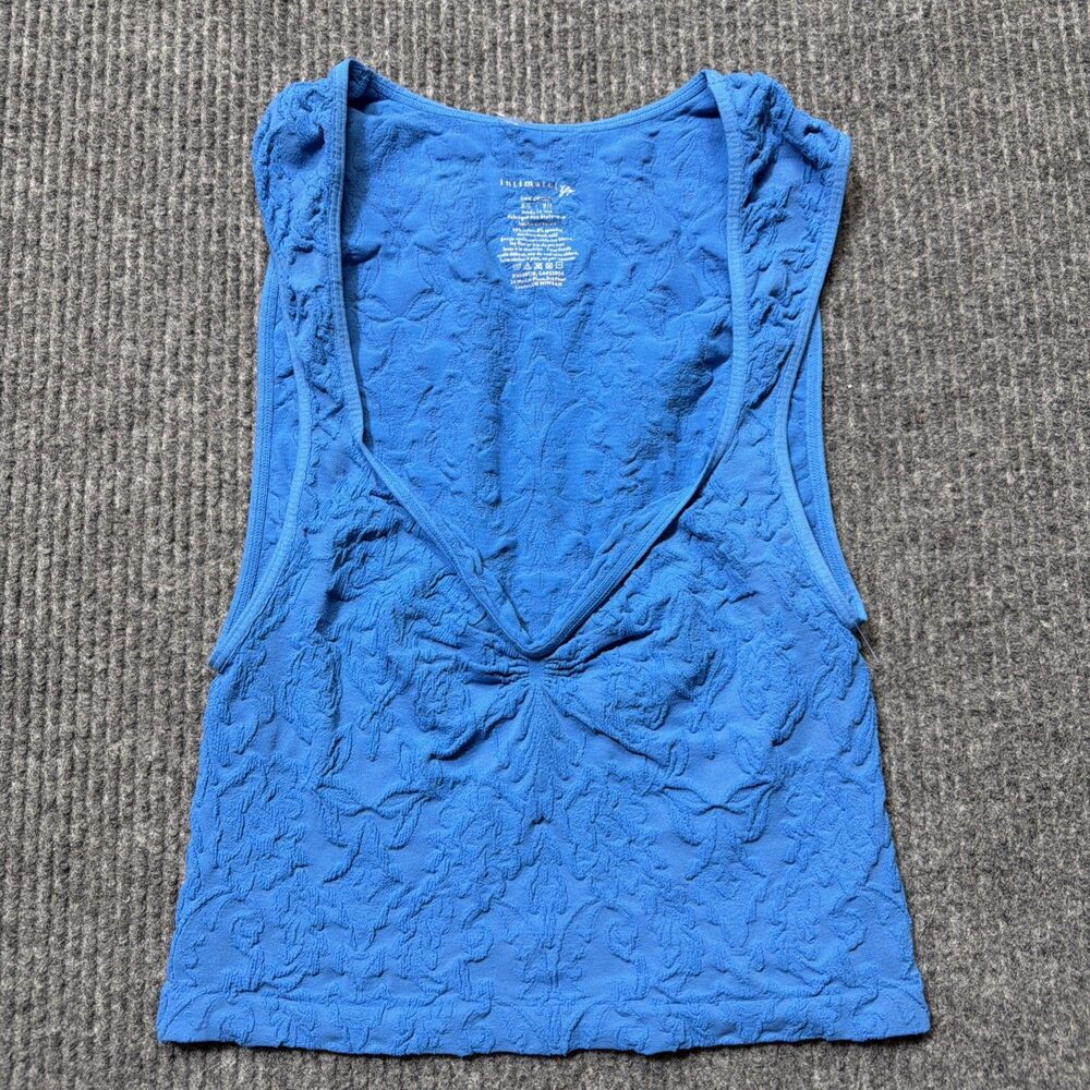 Intimately Free People Size XS/S Blue Textured Jacquard Floral V-Neck Tank Top